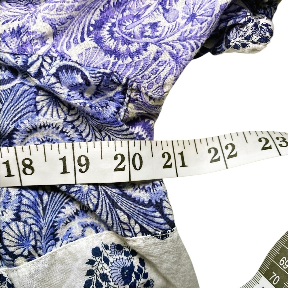 J. Crew Blue and White Patchwork Cropped Peasant Blouse - Picture 10 of 12